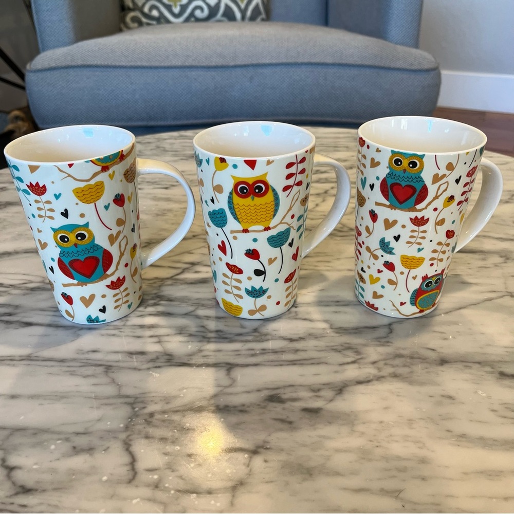 Set of 3 Home Essentials and Beyond Owl Tea Coffee Mugs